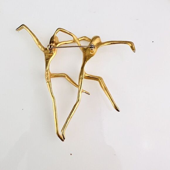 Vintage AJC Ballet Dancer Brooch Brushed Gold Tone Pin Modern MCM Lyrical 4370 - Picture 7 of 10